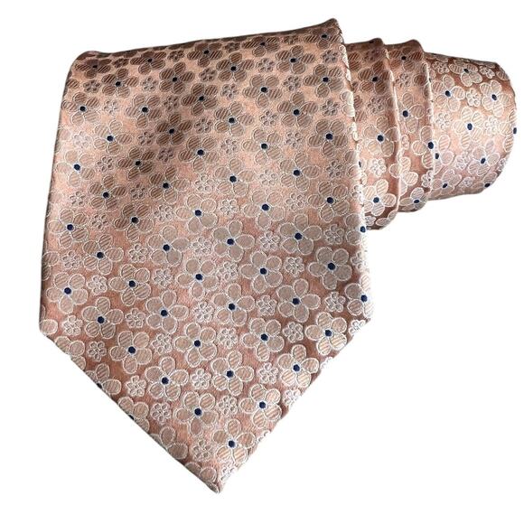 City of London Silk Tie Peach Floral Print - Picture 1 of 4